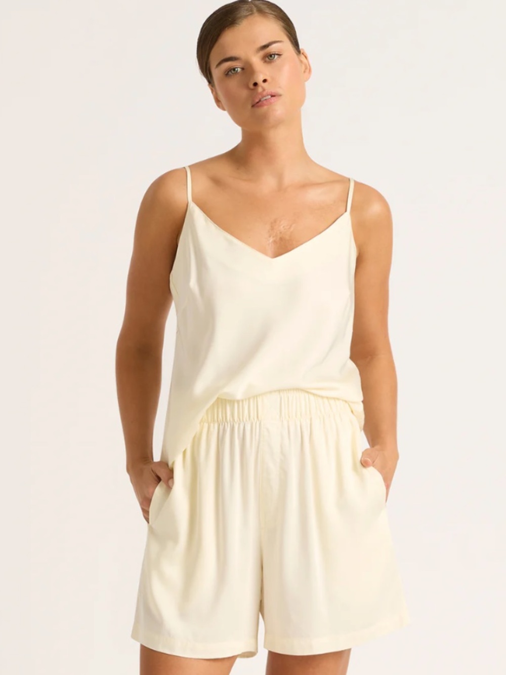 Boody vegan silk sleep shorts in Pearl. Size XL